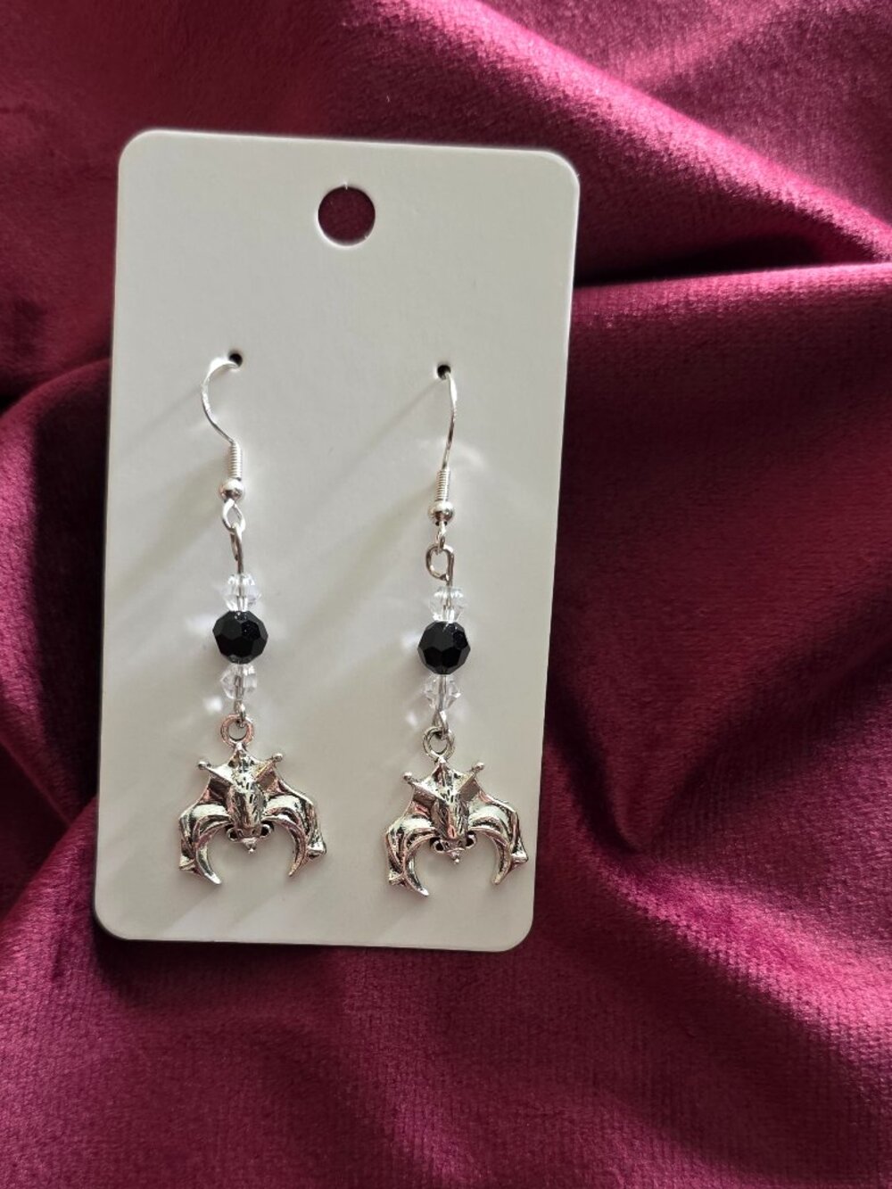 Gothic-style bat drop beaded earrings
